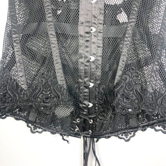 TOP DRAWER | DAISY CORSETS Beaded Lace/Mesh Lace Up Black Corset Women’s Size 3X - Picture 6 of 11